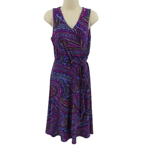 LRL Ralph Lauren Women Small Purple Green Blue Scroll V Neck Sleeveless Dress - Picture 1 of 9